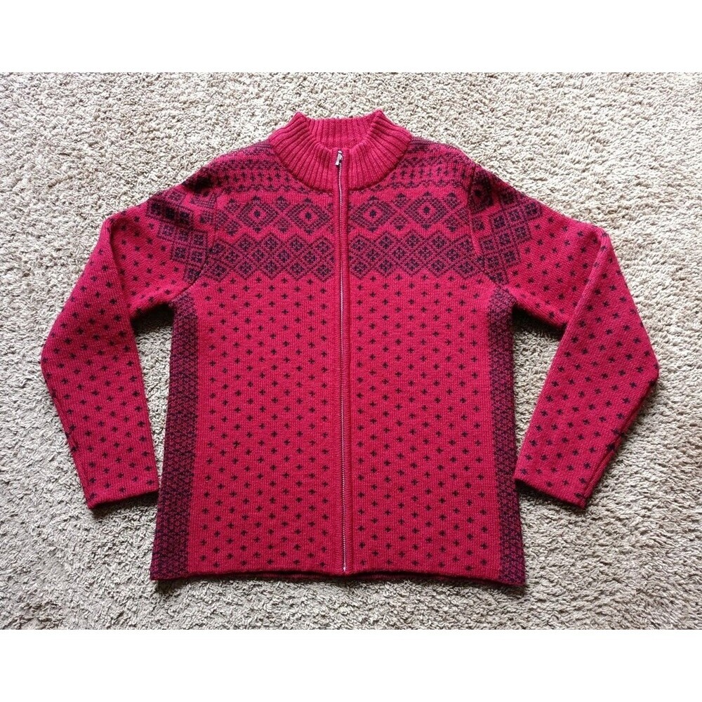 lands End Cardigan Sweater Men's Small Full Zip Wool Red Long Sleeve - Picture 1 of 11